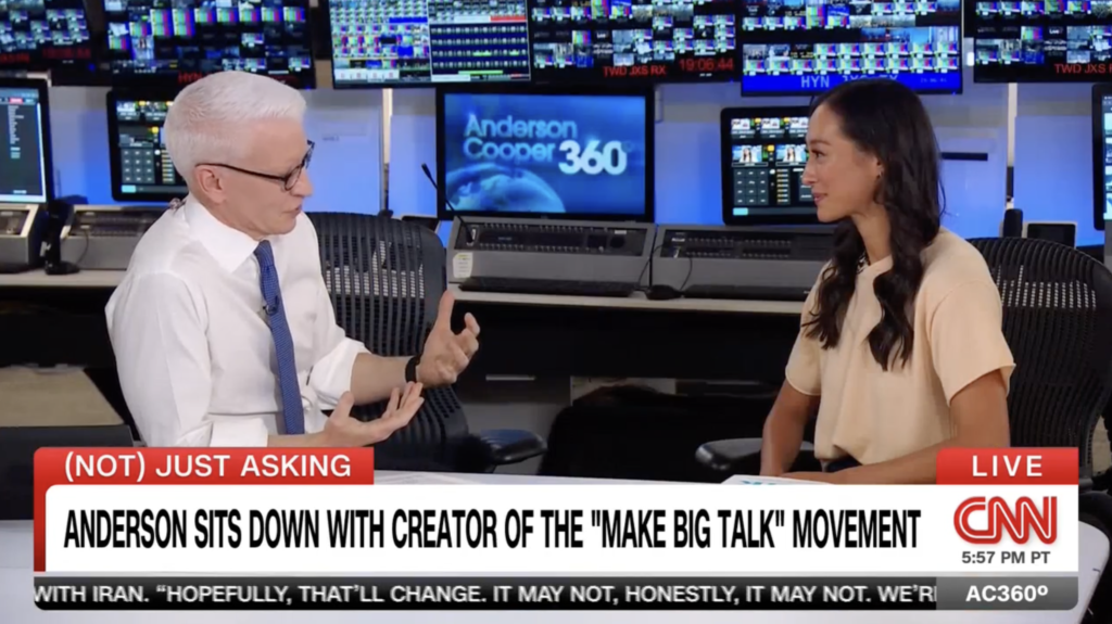 Anderson Cooper interviews Creator of @makebigtalk and Author of Big Talk Kalina Silverman on CNN Anderson Cooper 360.
